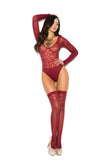 Sheer Burnout Long Sleeve Teddy And Matching Stockings-Elegant Moments