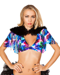 Rave & Festival Wear - Fringed Shrug with Fur Detail-Roma Costume