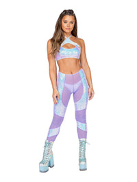 Rave & Festival Wear - Low Rise Sheer Pants with Sequin Chaps Detail-Roma Costume