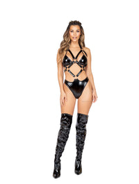 Rave & Festival Wear - Latex Holster Romper with Ring Detail-Roma Costume