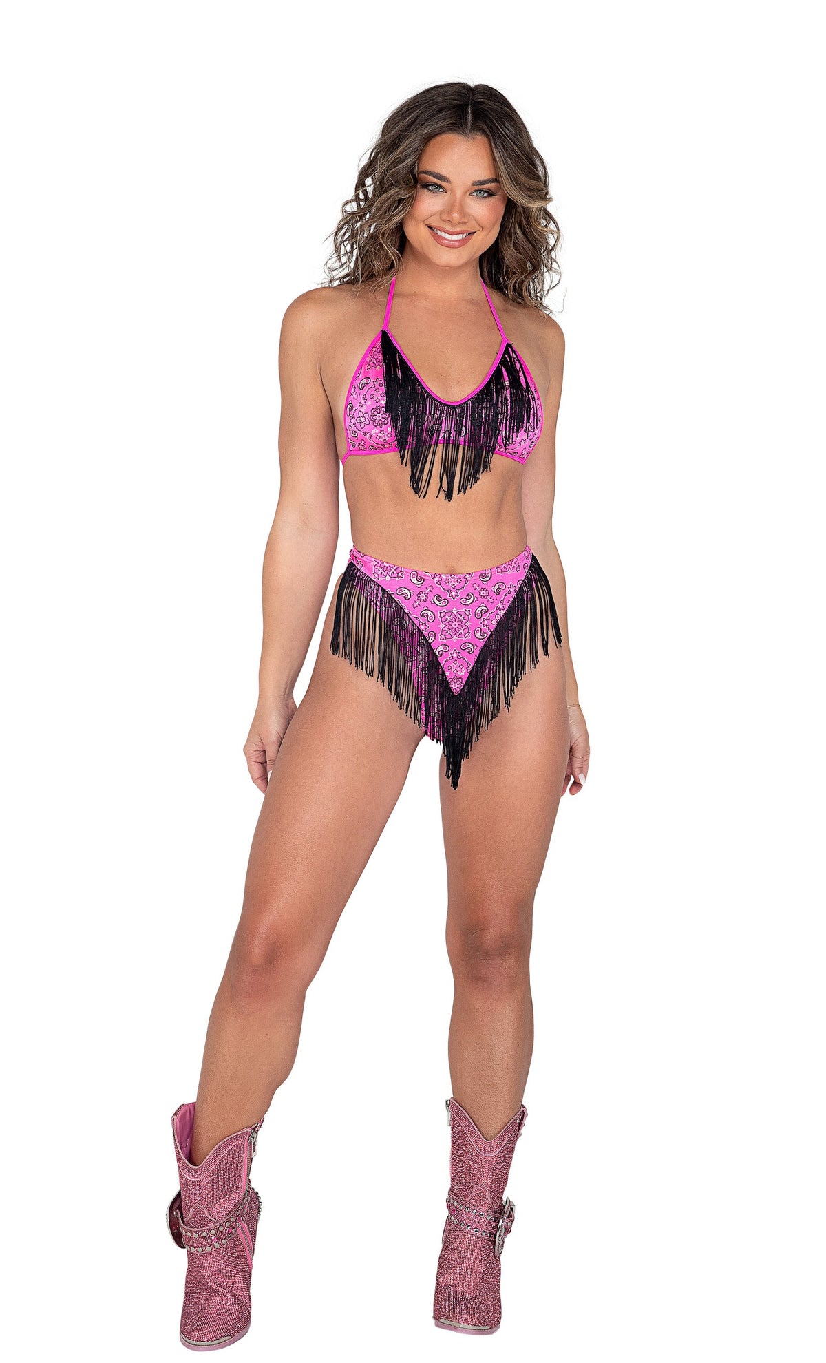 Rave & Festival Wear - Metallic Printed High Waisted Shorts with Fringe Detail-Roma Costume