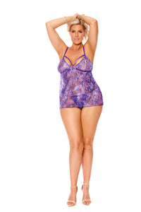 Tie Dye Lace Baby Doll, G-String - Plus Size-Elegant Moments