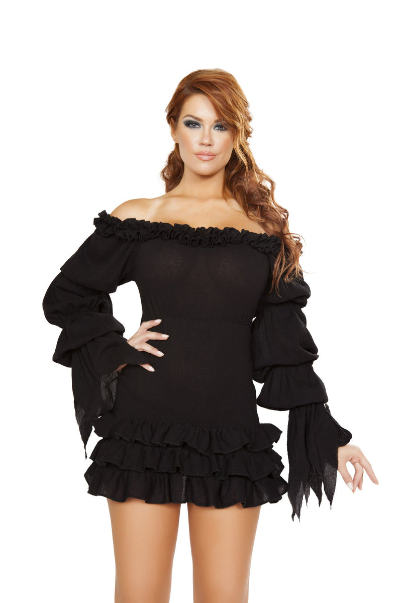 Ruffled Pirate Dress with Sleeves & Multi Layered Skirt Costume-Roma Costume