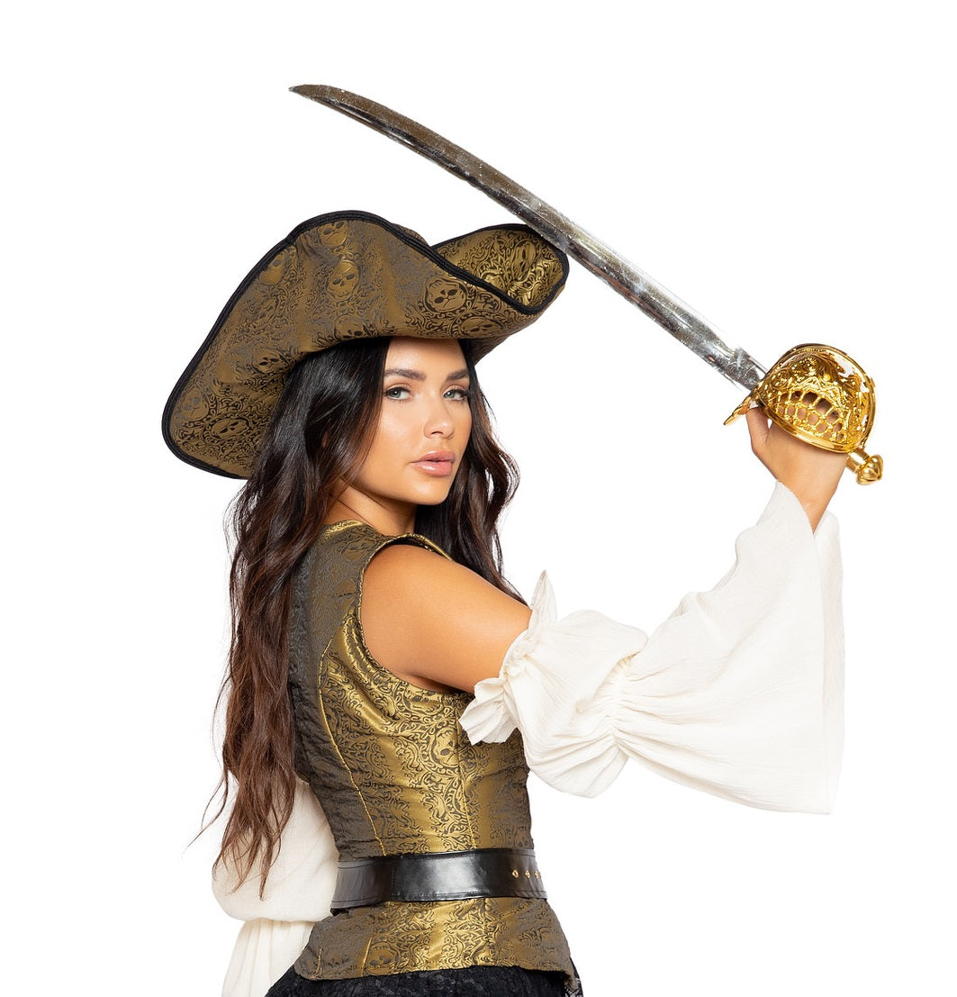 Gold Skull Pirate Hat  - Costume Accessory-Roma Costume
