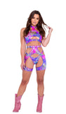 Tie-Dye High-Waisted Chap Shorts - Rave & Festival Wear-Roma Costume