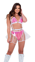 Clear Vinyl Flare Skirt with Suspenders - Rave & Festival Wear-Roma Costume