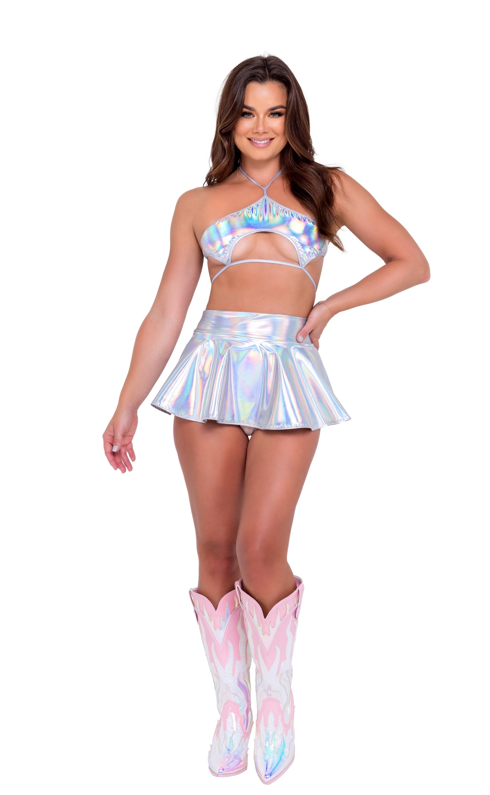 Holographic Keyhole Tie-Top - Rave & Festival Wear-Roma Costume