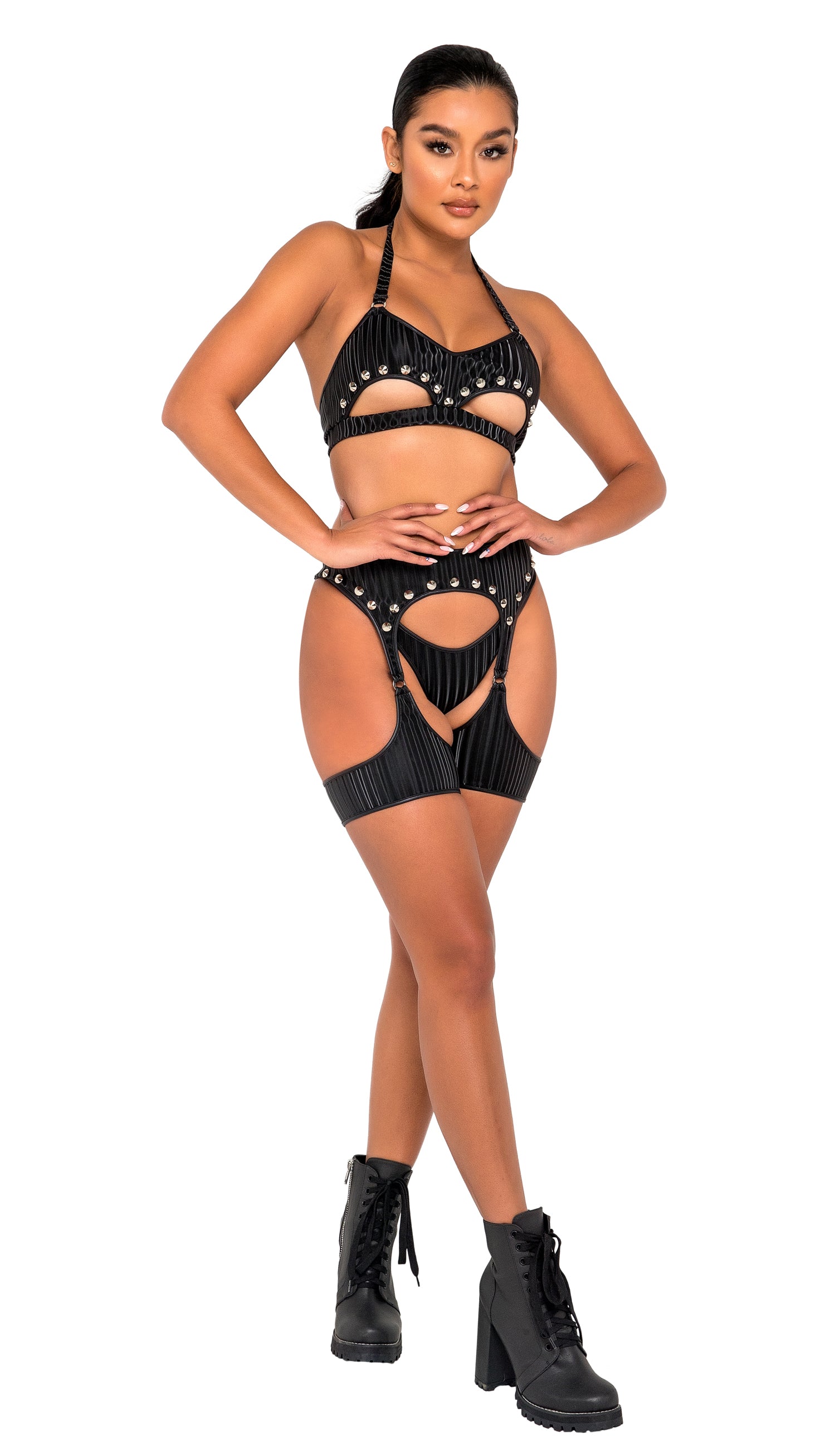 Rave & Festival Wear - Studded Top with Underboob Cutout-Roma Costume