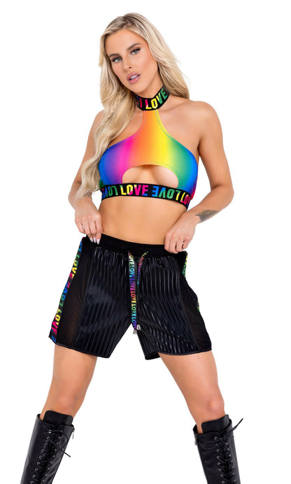 Roma Rave & Festival Wear - Pride Rainbow Halter Neck Keyhole Top.
