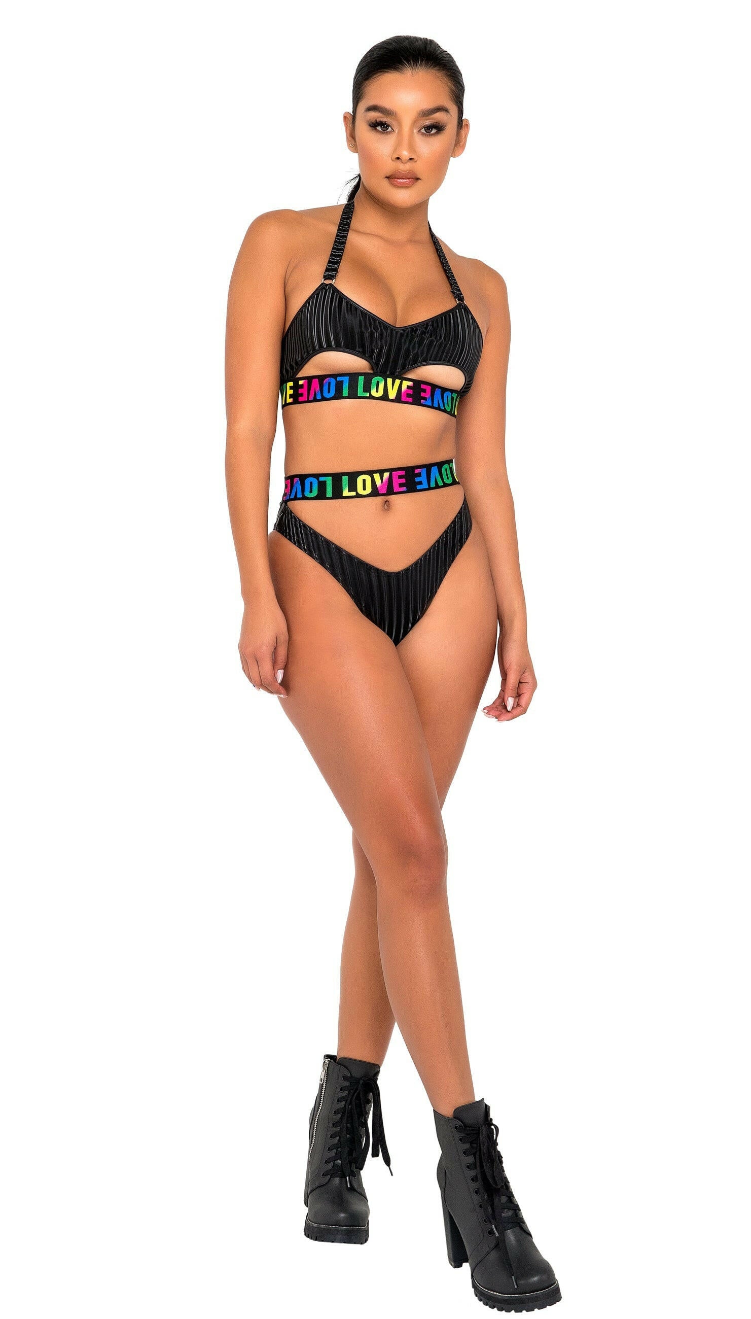 Roma Pride High-Waisted Shorts with Cutout Panel - Rave & Festival Wear.