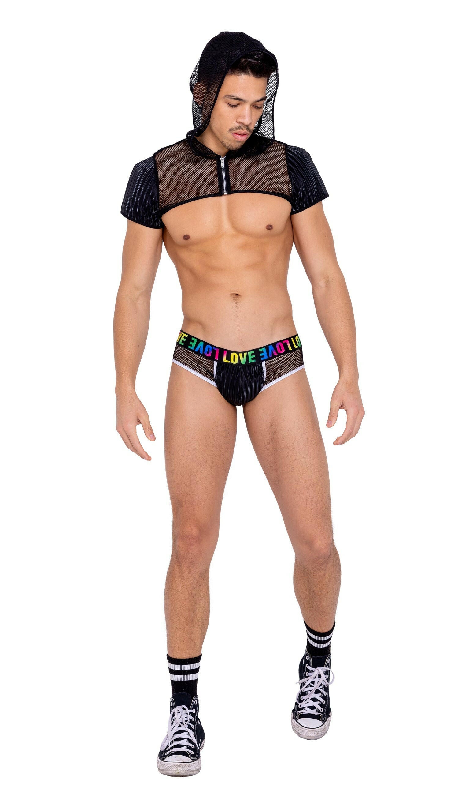Roma Mens Fishnet Cropped Hoodie - Rave & Festival Wear.