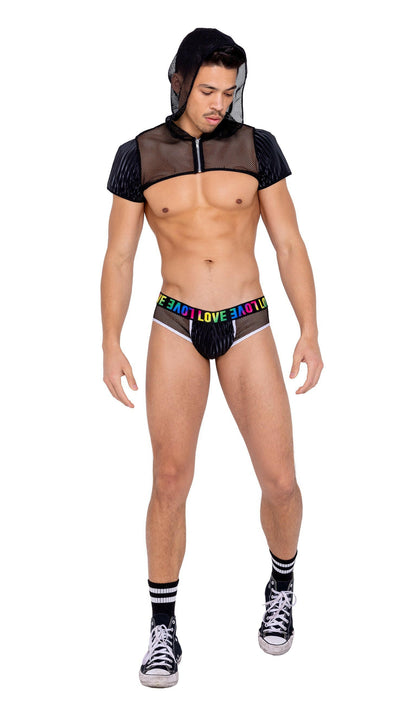 Roma Mens Fishnet Cropped Hoodie - Rave & Festival Wear.