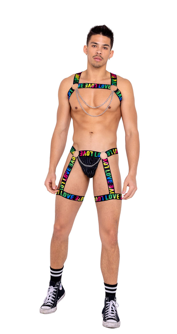 Mens Pride Thong with Attached Garters - Rave & Festival Wear-Roma Costume
