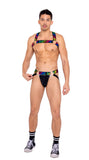 Rave & Festival Wear - Mens Pride Harness with Chain & Ring Detail-Roma Costume