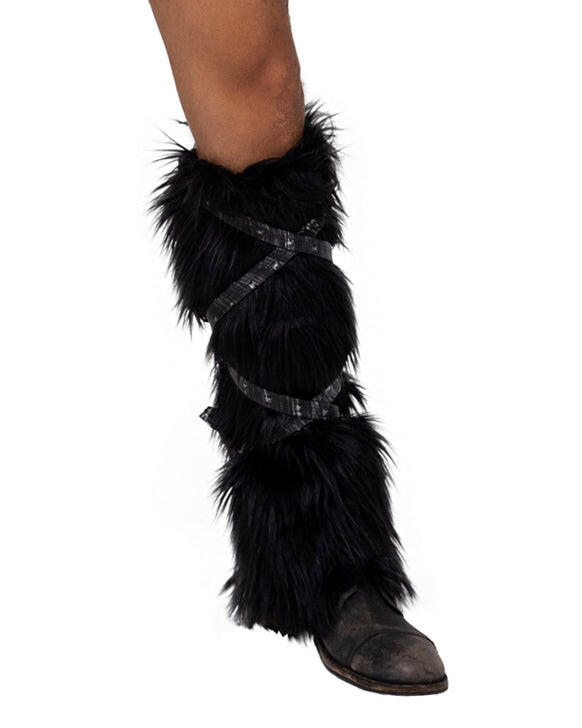 Roma Pair of Black Faux Fur Leg Warmers  - Costume Accessory.