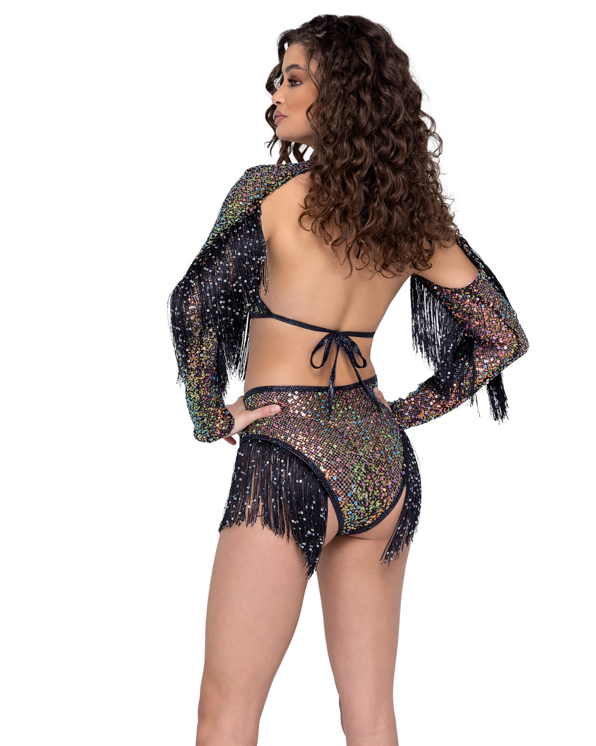 Sequin Fishnet High Waisted Shorts - Rave & Festival Wear-Roma Costume