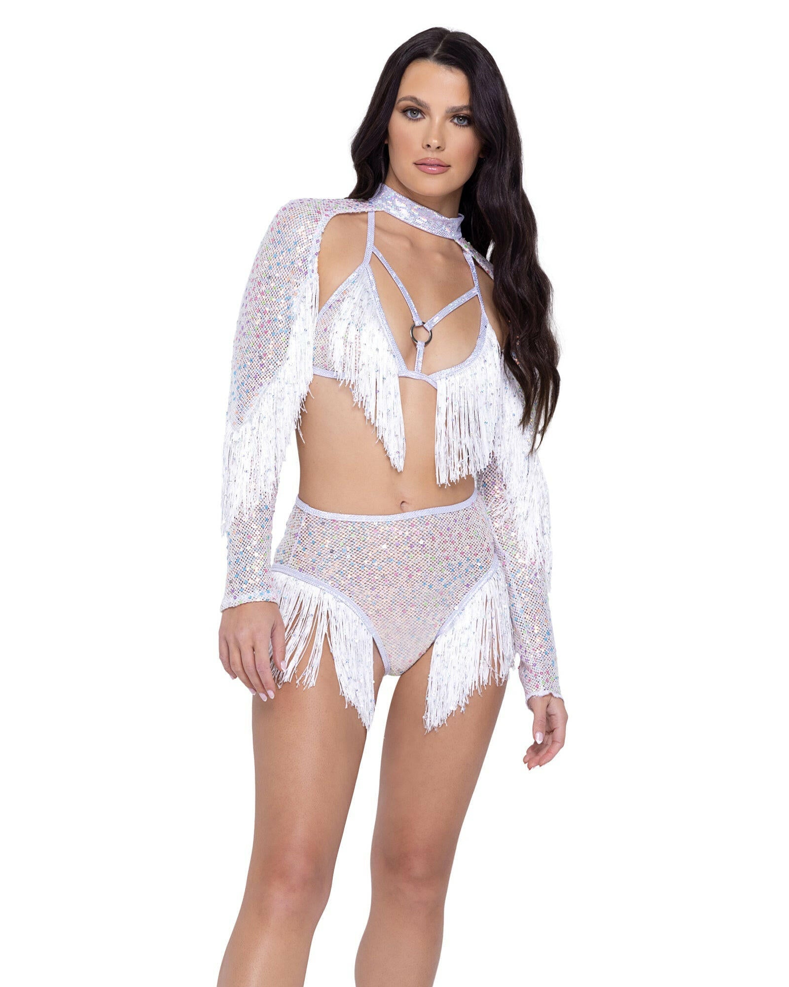 Roma Sequin Fishnet Triangle Tie Top - Rave & Festival Wear.