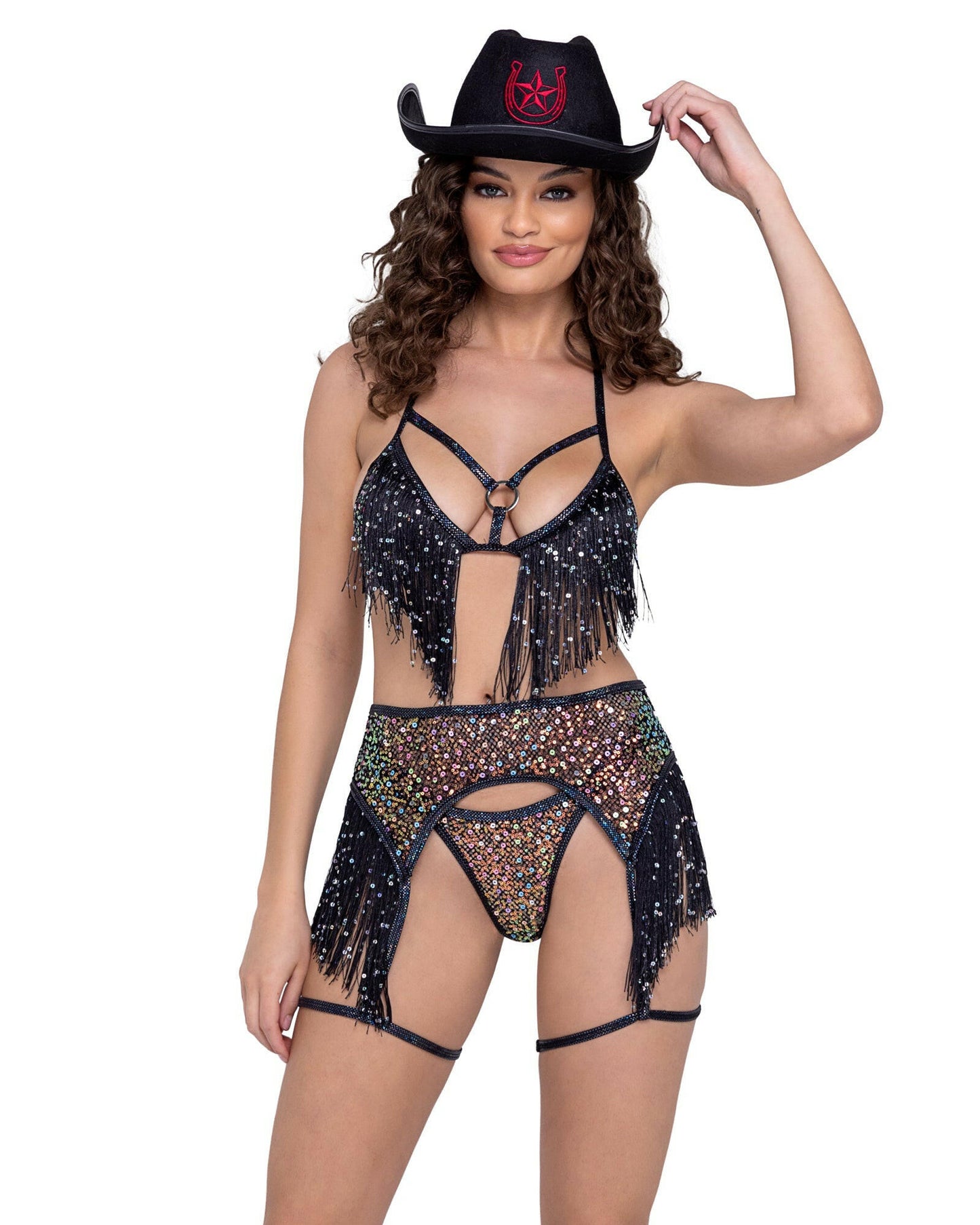 Roma Sequin Fishnet Triangle Tie Top - Rave & Festival Wear.