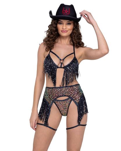 Roma Sequin Fishnet Triangle Tie Top - Rave & Festival Wear.