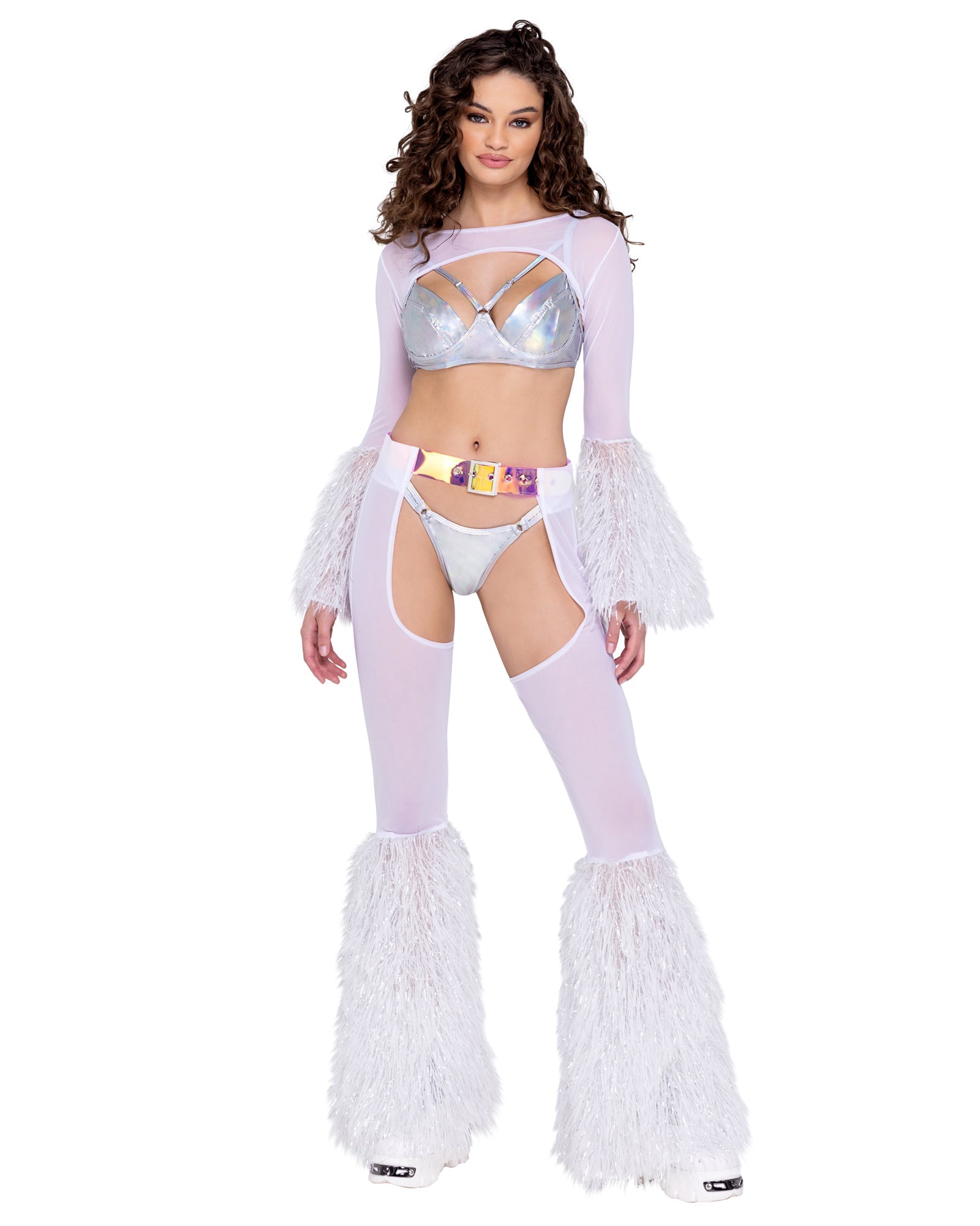 Sheer Shrug with Faux Fur Bell Sleeve - Rave & Festival Wear-Roma Costume