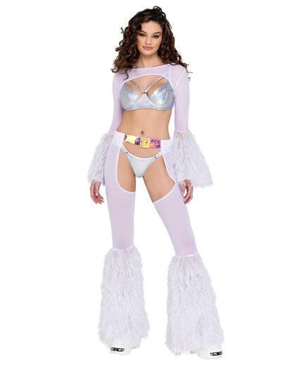 Roma Sheer Chaps with Faux Fur Bell & Belt - Rave & Festival Wear.
