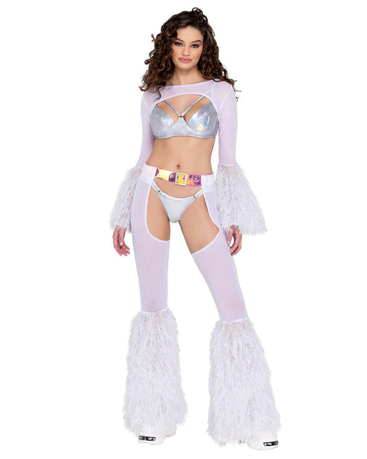 Roma Sheer Chaps with Faux Fur Bell & Belt - Rave & Festival Wear.