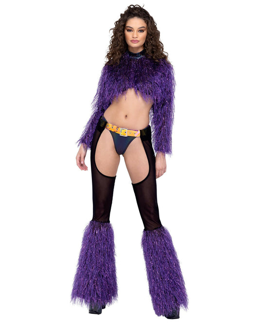 Roma Long Sleeved Faux Fur Cropped Top - Rave & Festival Wear.