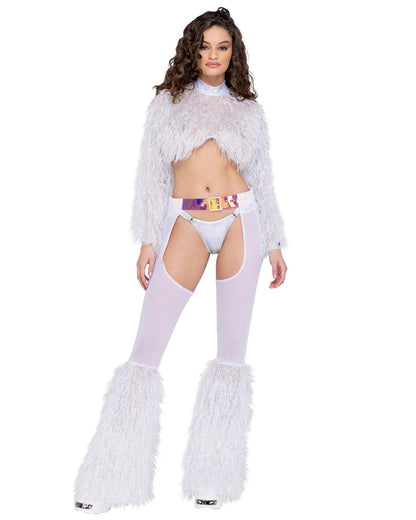 Roma Sheer Chaps with Faux Fur Bell & Belt - Rave & Festival Wear.