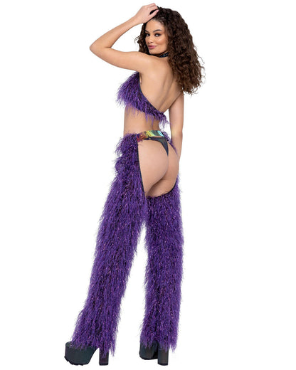 Roma Faux-Fur Cropped Halter Neck Top - Rave & Festival Wear.