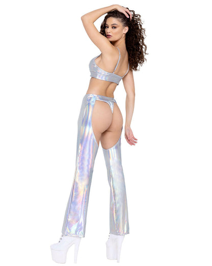 Roma Hologram Crop Top with Buckle Closer - Rave & Festival Wear.