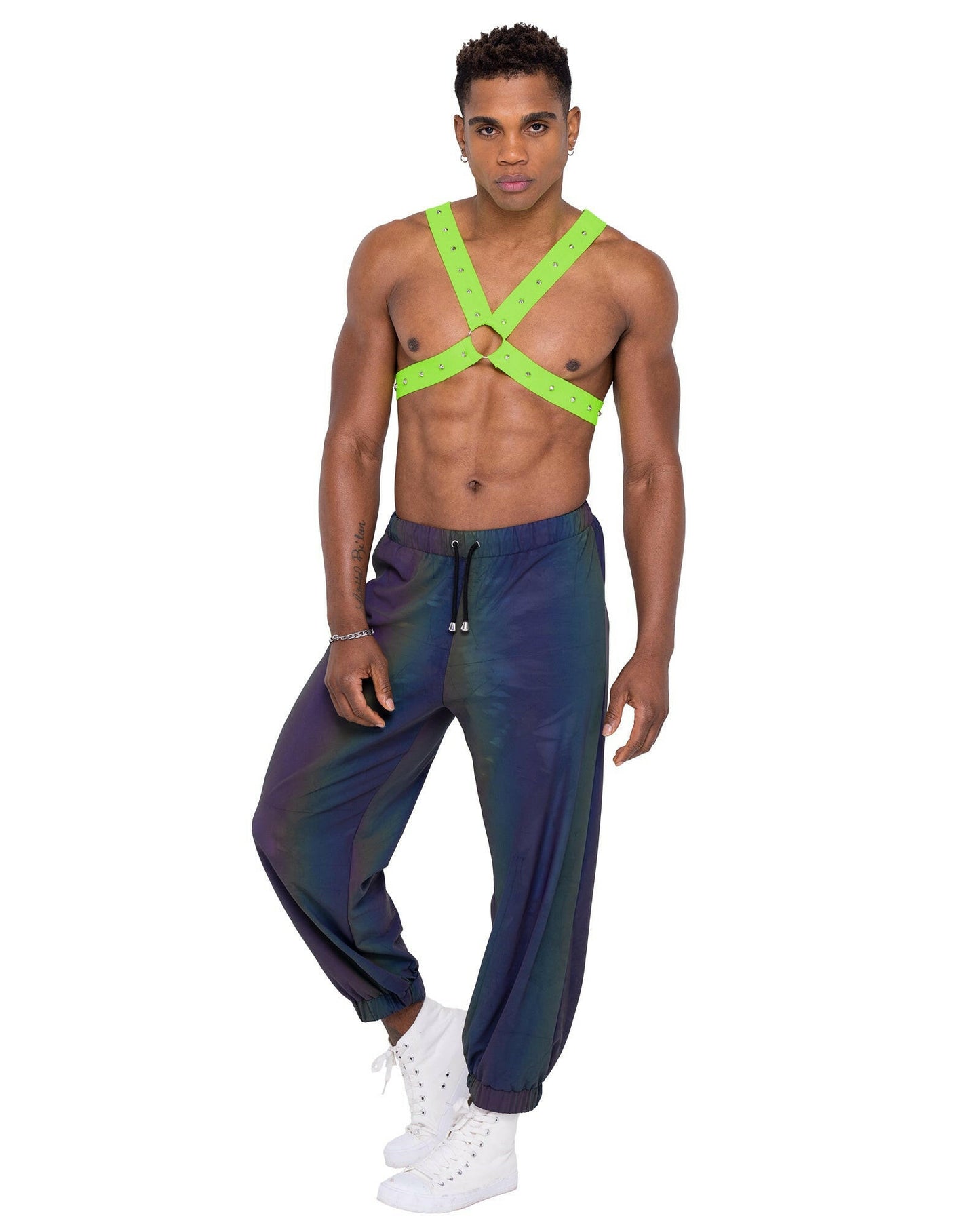 Roma Mens Neon Green Glow In the Dark Harness - Rave & Festival Wear.