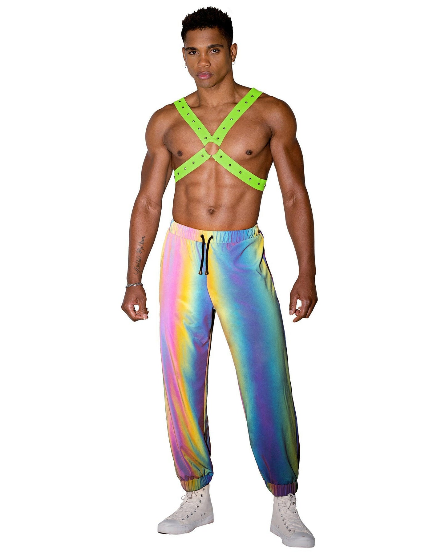 Roma Mens Neon Green Glow In the Dark Harness - Rave & Festival Wear.