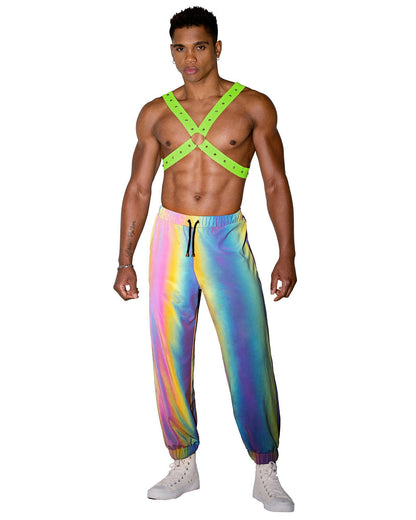 Roma Mens Neon Green Glow In the Dark Harness - Rave & Festival Wear.