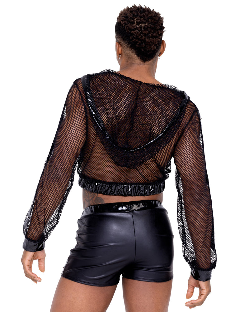 Cropped Fishnet Hoodie - Rave & Festival Wear-Roma Costume