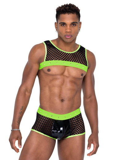 Roma Mens Fishnet Cropped Tank Top - Rave & Festival Wear.