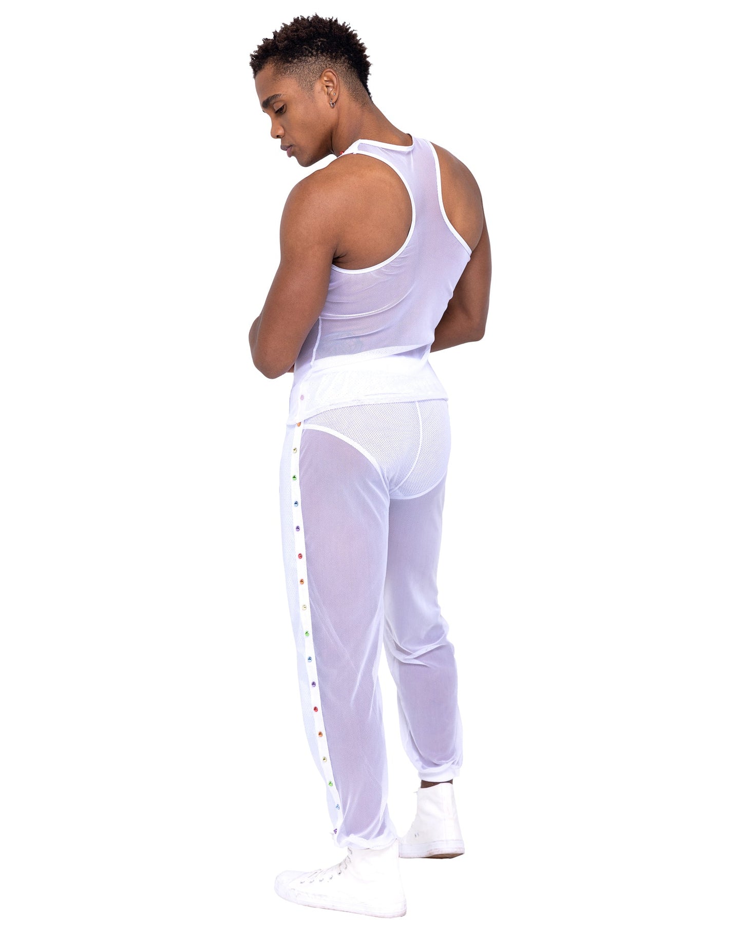 Roma Mens Pride Vinyl Mesh & Mesh Joggers - Rave & Festival Wear.