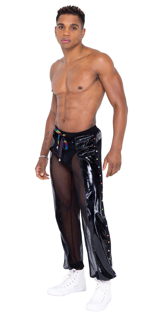 Roma Mens Pride Vinyl Mesh & Mesh Joggers - Rave & Festival Wear.
