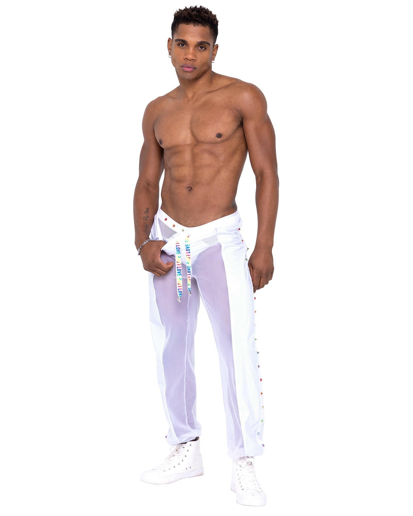 Roma Mens Pride Vinyl Mesh & Mesh Joggers - Rave & Festival Wear.