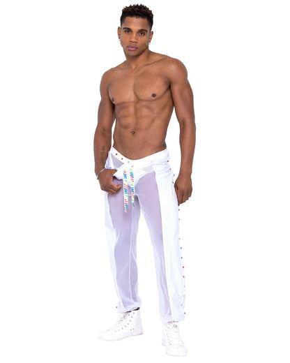 Roma Mens Pride Vinyl Mesh & Mesh Joggers - Rave & Festival Wear.