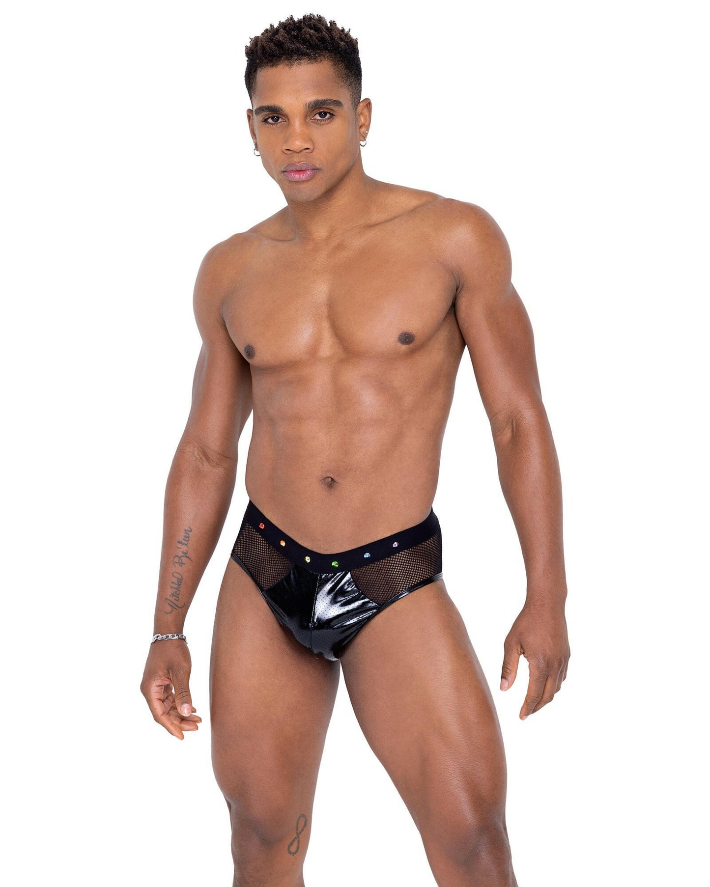 Roma Mens Pride Fishnet & Vinyl Briefs - Rave & Festival Wear.