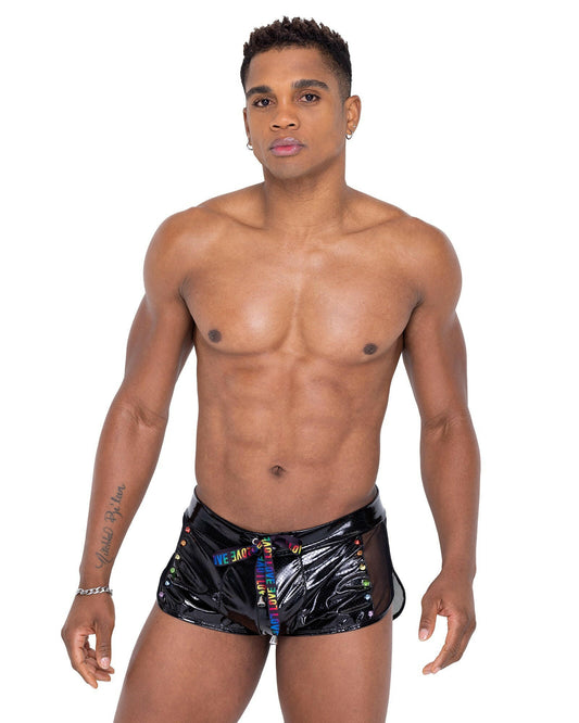 Roma Mens Pride Mesh Vinyl Runner Shorts - Rave & Festival Wear.