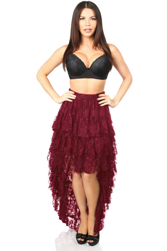 Wine High Low Lace Skirt-Daisy Corsets