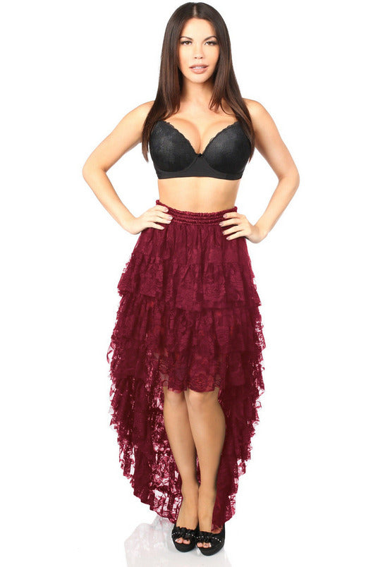 Wine High Low Lace Skirt.