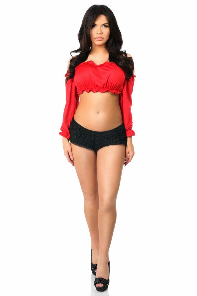Red Long Sleeve Peasant Top-Daisy Corsets