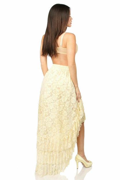 Cream High Low Lace Skirt.