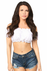 White Lined Lace Short Sleeve Peasant Top-Daisy Corsets