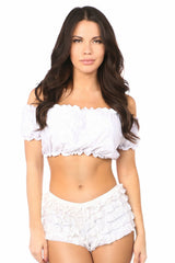 White Lined Lace Short Sleeve Peasant Top-Daisy Corsets