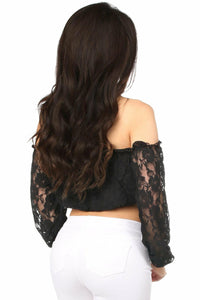 Black Lined Lace Long Sleeve Peasant Top-Daisy Corsets
