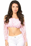 Baby Pink Lined Lace Long Sleeve Peasant Top-Daisy Corsets