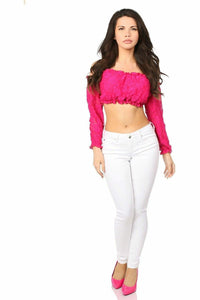 Fuchsia Lined Lace Long Sleeve Peasant Top-Daisy Corsets